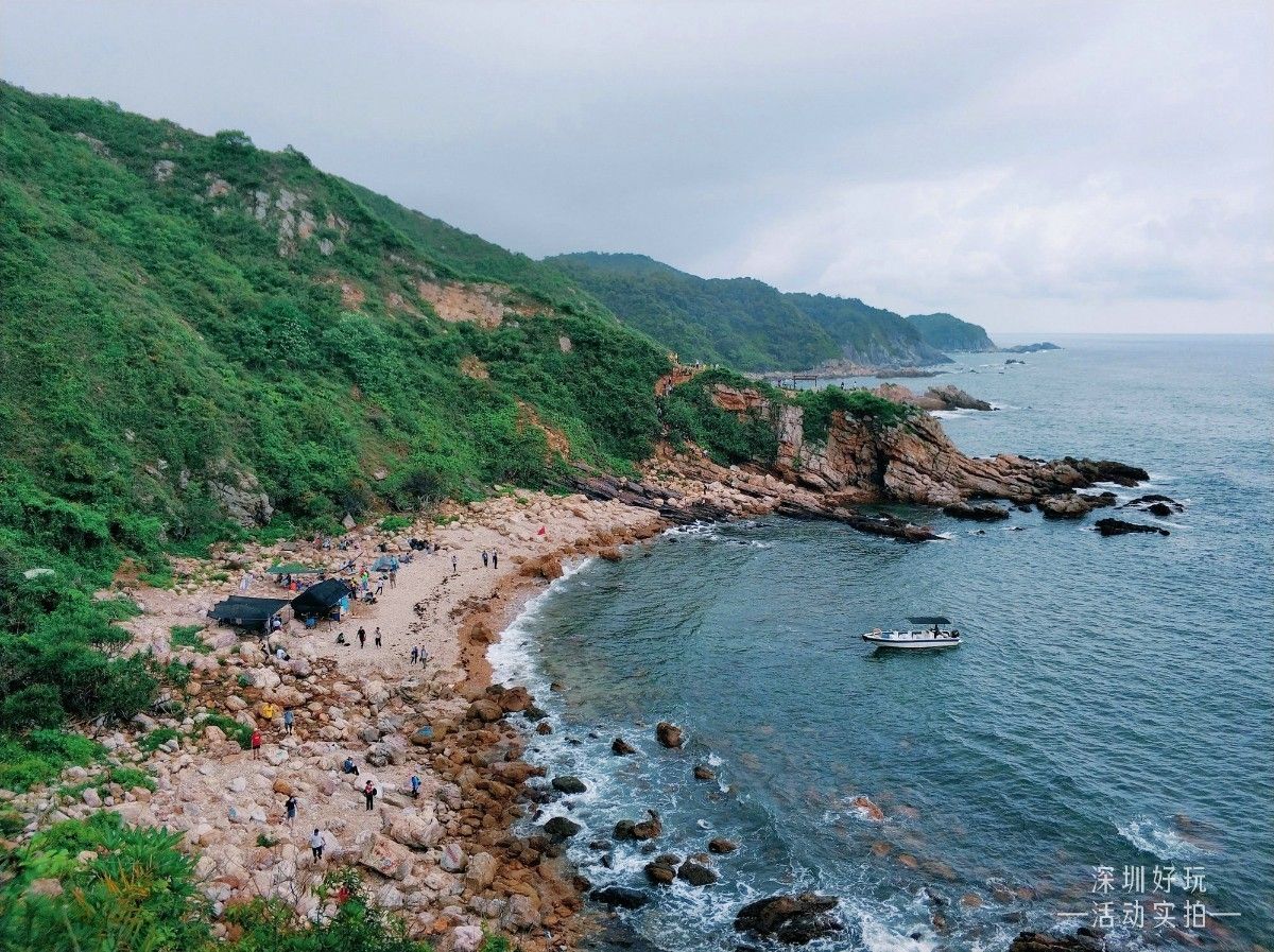 Panorama of green hills meeting the sea